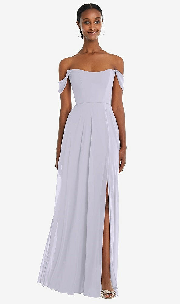 Front View - Silver Dove Off-the-Shoulder Basque Neck Maxi Dress with Flounce Sleeves