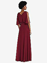 Rear View Thumbnail - Burgundy V-Neck Split Sleeve Blouson Bodice Maxi Dress
