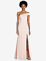 Front View Thumbnail - Blush Asymmetrical Off-the-Shoulder Cuff Trumpet Gown With Front Slit