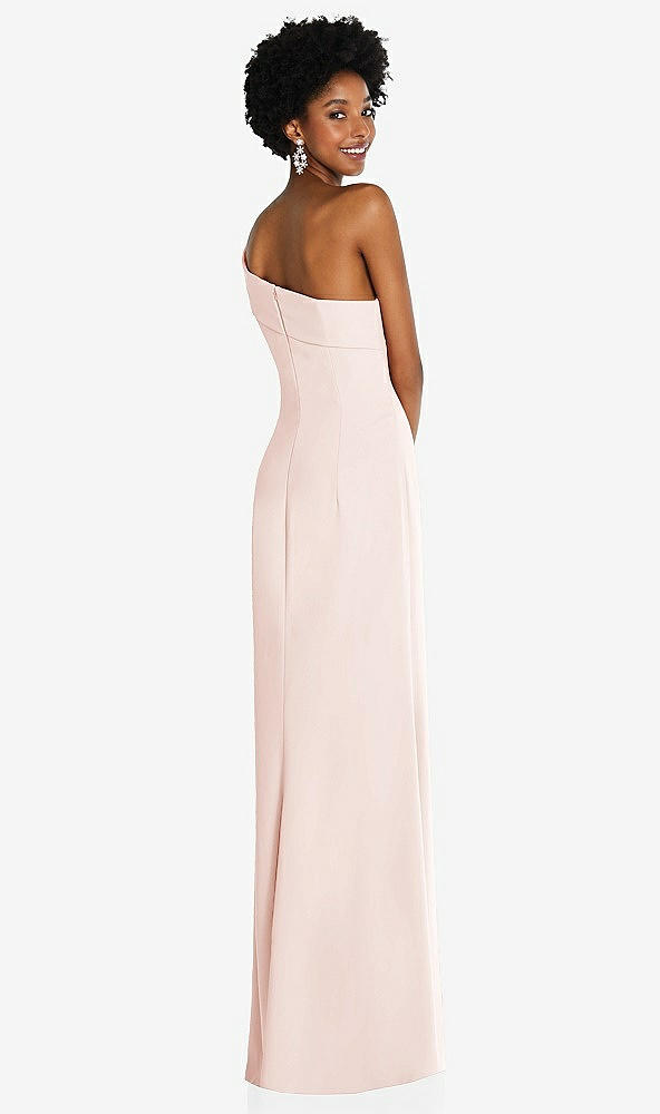 Back View - Blush Asymmetrical Off-the-Shoulder Cuff Trumpet Gown With Front Slit