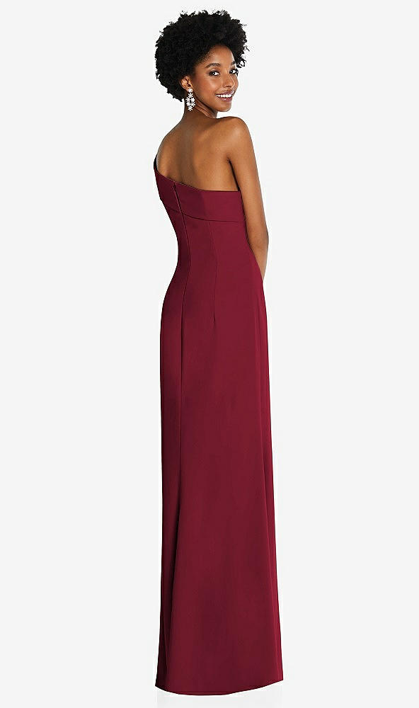 Back View - Burgundy Asymmetrical Off-the-Shoulder Cuff Trumpet Gown With Front Slit