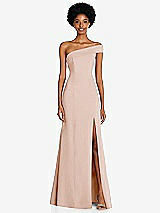 Front View Thumbnail - Cameo Asymmetrical Off-the-Shoulder Cuff Trumpet Gown With Front Slit