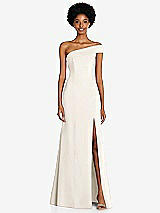 Front View Thumbnail - Ivory Asymmetrical Off-the-Shoulder Cuff Trumpet Gown With Front Slit