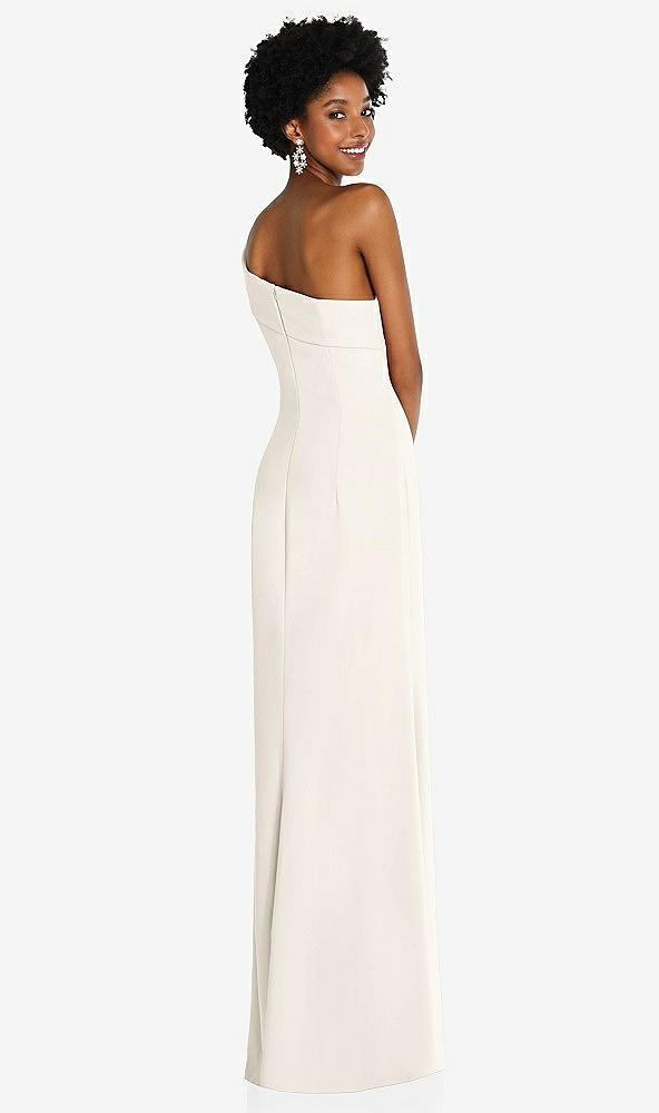 Back View - Ivory Asymmetrical Off-the-Shoulder Cuff Trumpet Gown With Front Slit