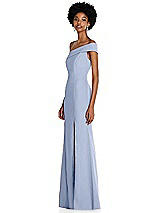 Side View Thumbnail - Sky Blue Asymmetrical Off-the-Shoulder Cuff Trumpet Gown With Front Slit