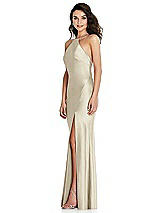Side View Thumbnail - Champagne Halter Convertible Strap Bias Slip Dress With Front Slit
