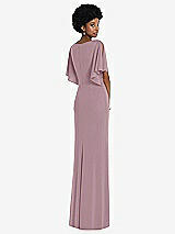 Rear View Thumbnail - Dusty Rose Faux Wrap Split Sleeve Maxi Dress with Cascade Skirt