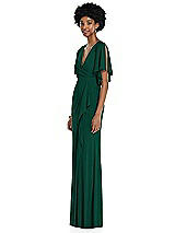 Side View Thumbnail - Hunter Green Faux Wrap Split Sleeve Maxi Dress with Cascade Skirt