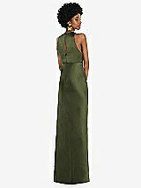 Rear View Thumbnail - Olive Green Jewel Neck Sleeveless Maxi Dress with Bias Skirt