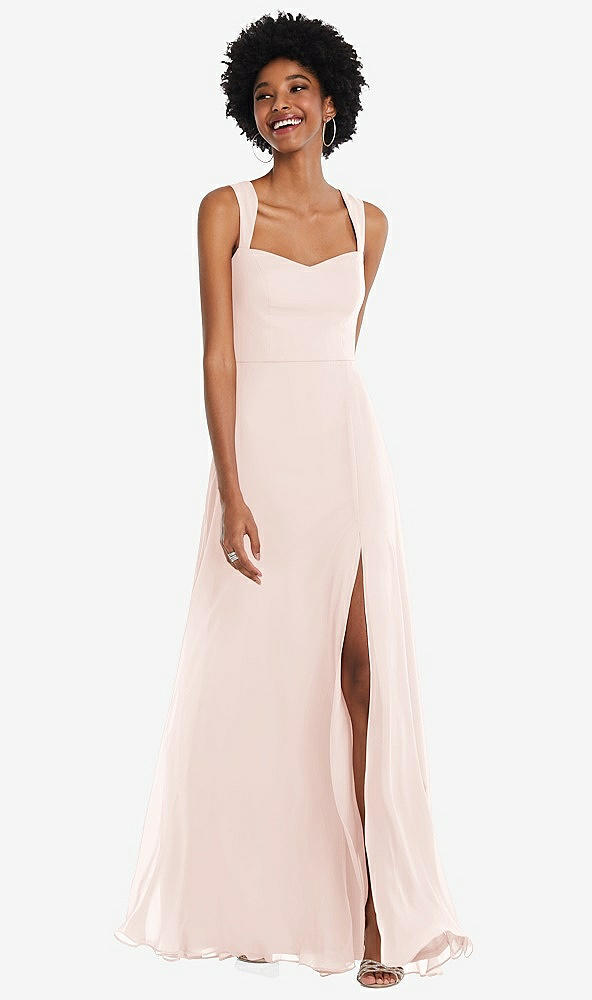 Front View - Blush Contoured Wide Strap Sweetheart Maxi Dress