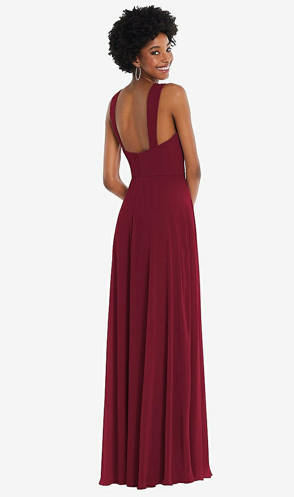 Back View - Burgundy Contoured Wide Strap Sweetheart Maxi Dress