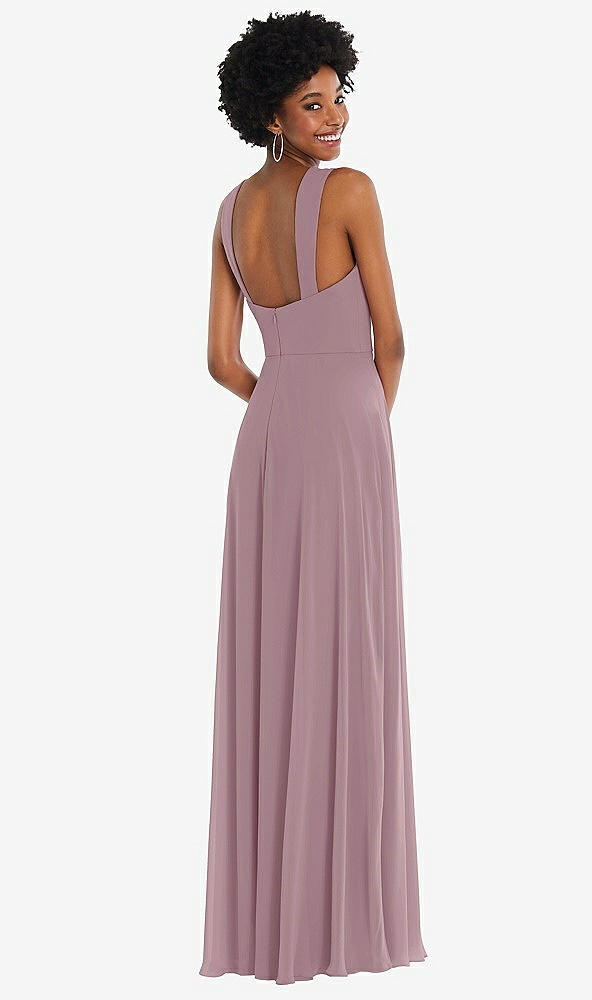 Back View - Dusty Rose Contoured Wide Strap Sweetheart Maxi Dress