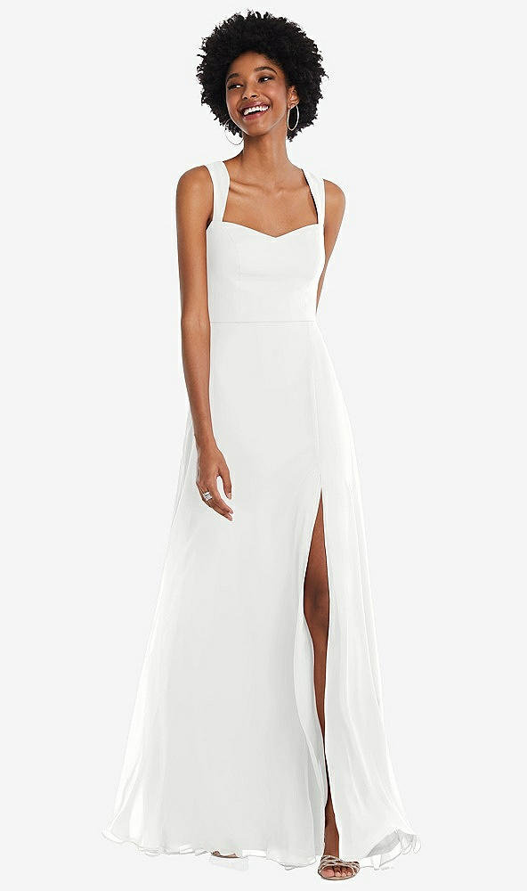 Front View - White Contoured Wide Strap Sweetheart Maxi Dress