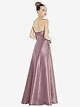 Rear View Thumbnail - Dusty Rose Bow Cuff Strapless Satin Ball Gown with Pockets