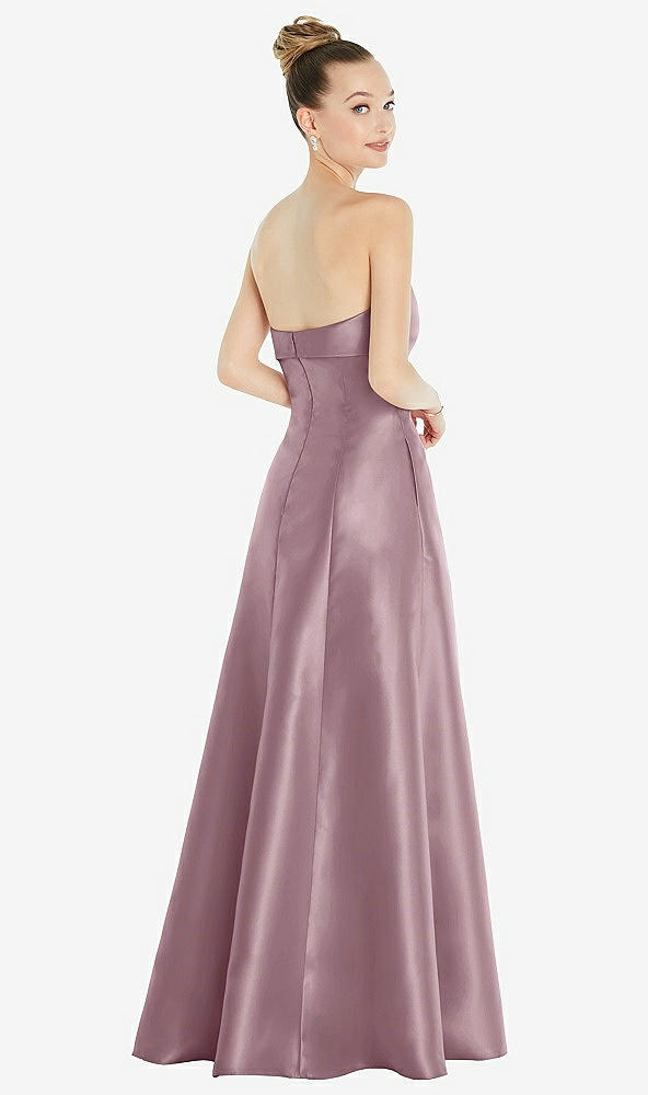 Back View - Dusty Rose Bow Cuff Strapless Satin Ball Gown with Pockets