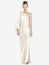 Front View Thumbnail - Ivory One-Shoulder Puff Sleeve Maxi Bias Dress with Side Slit
