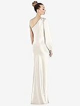 Rear View Thumbnail - Ivory One-Shoulder Puff Sleeve Maxi Bias Dress with Side Slit