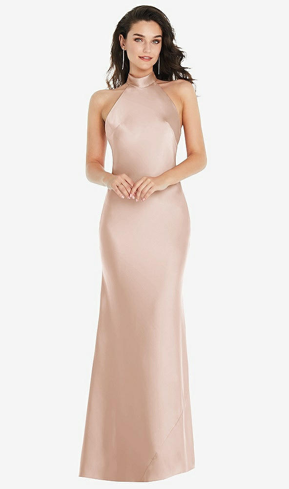 Front View - Cameo Scarf Tie High-Neck Halter Maxi Slip Dress