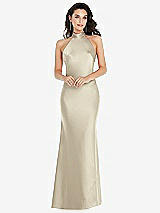 Front View Thumbnail - Champagne Scarf Tie High-Neck Halter Maxi Slip Dress