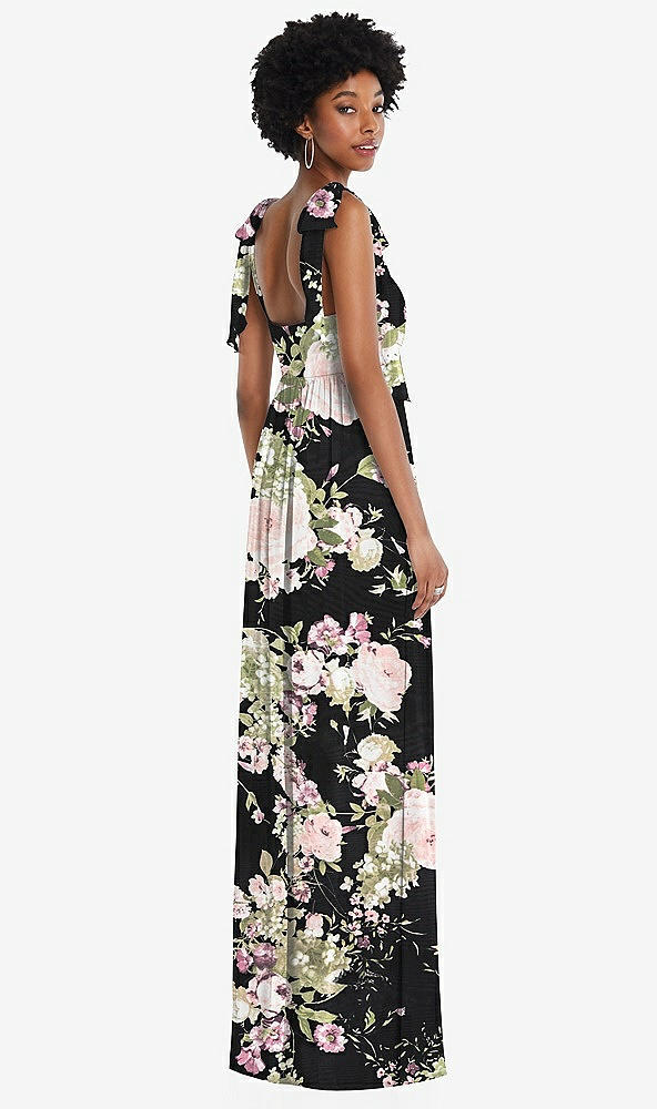 Back View - Noir Garden Convertible Tie-Shoulder Empire Waist Maxi Dress