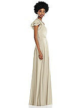 Side View Thumbnail - Champagne Draped One-Shoulder Flutter Sleeve Maxi Dress with Front Slit