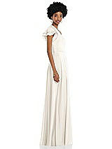 Side View Thumbnail - Ivory Draped One-Shoulder Flutter Sleeve Maxi Dress with Front Slit