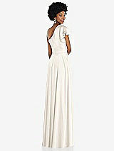 Rear View Thumbnail - Ivory Draped One-Shoulder Flutter Sleeve Maxi Dress with Front Slit