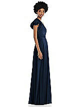 Side View Thumbnail - Midnight Navy Draped One-Shoulder Flutter Sleeve Maxi Dress with Front Slit
