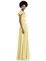 Side View Thumbnail - Pale Yellow Draped One-Shoulder Flutter Sleeve Maxi Dress with Front Slit