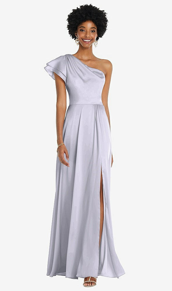 Front View - Silver Dove Draped One-Shoulder Flutter Sleeve Maxi Dress with Front Slit