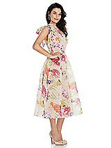 Side View Thumbnail - Penelope Floral Print Scarf-Tie One-Shoulder Pink Floral Organdy Midi Dress 