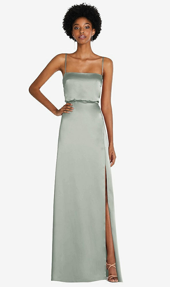 Front View - Willow Green Low Tie-Back Maxi Dress with Adjustable Skinny Straps