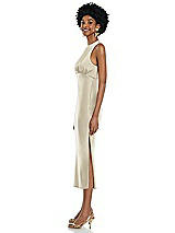 Side View Thumbnail - Champagne Jewel Neck Sleeveless Midi Dress with Bias Skirt