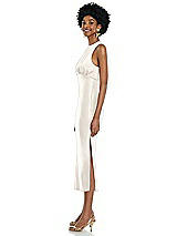 Side View Thumbnail - Ivory Jewel Neck Sleeveless Midi Dress with Bias Skirt