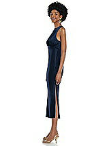 Side View Thumbnail - Midnight Navy Jewel Neck Sleeveless Midi Dress with Bias Skirt