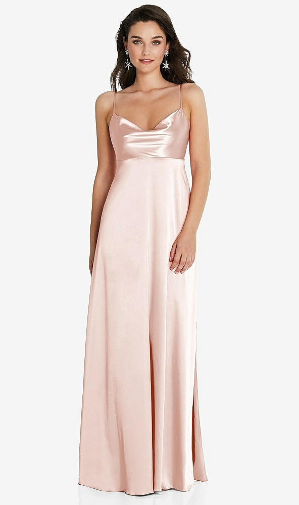 Front View - Blush Cowl-Neck Empire Waist Maxi Dress with Adjustable Straps