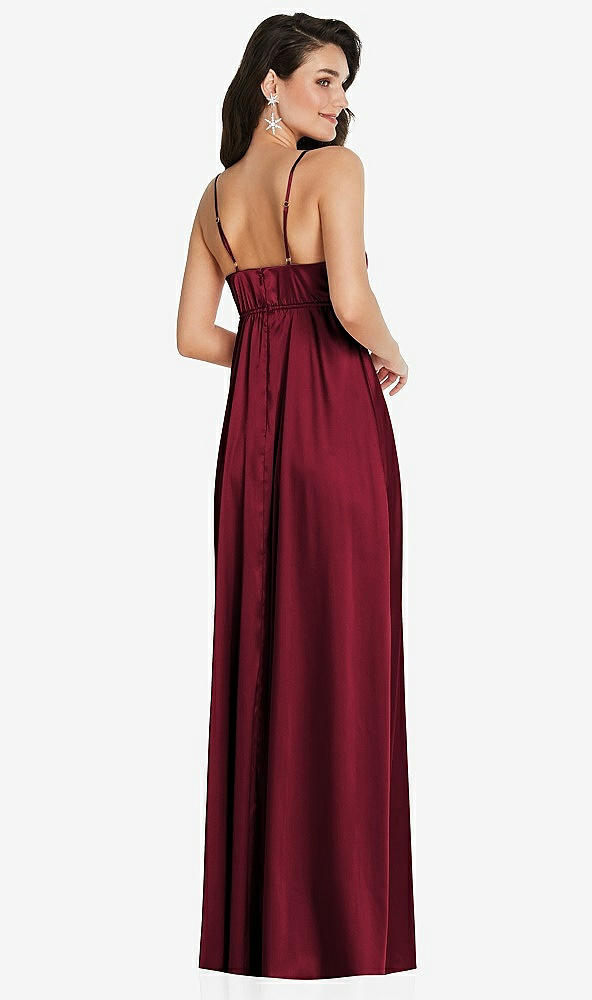 Back View - Burgundy Cowl-Neck Empire Waist Maxi Dress with Adjustable Straps