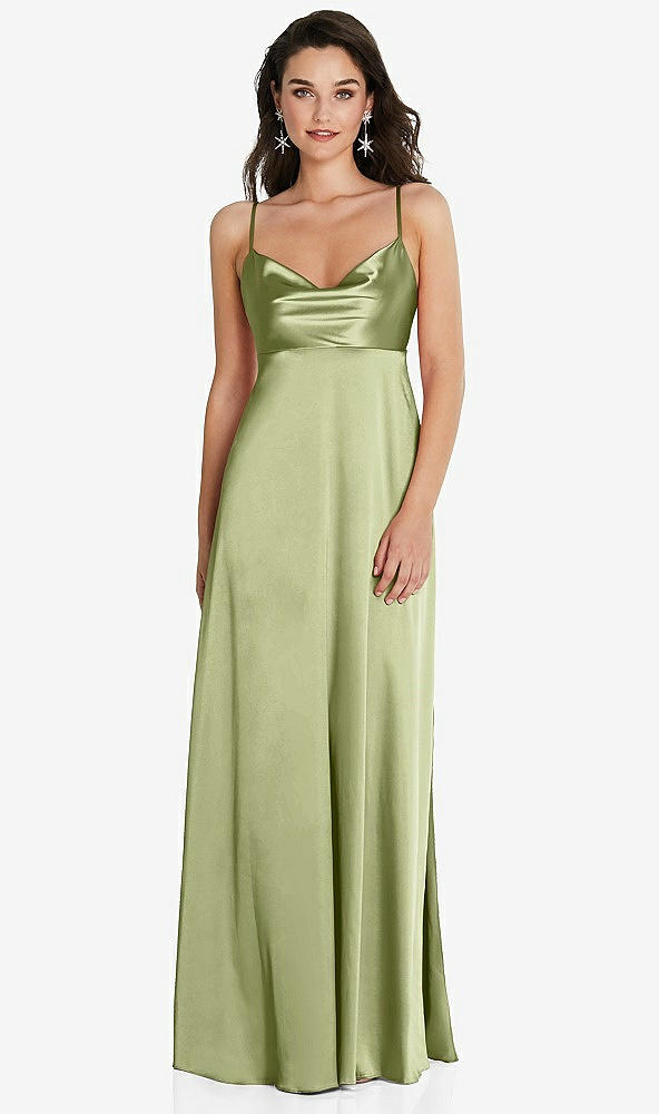 Front View - Mint Cowl-Neck Empire Waist Maxi Dress with Adjustable Straps