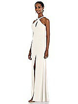 Side View Thumbnail - Ivory Criss Cross Halter Princess Line Trumpet Gown