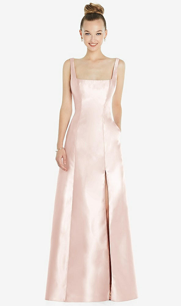 Front View - Blush Sleeveless Square-Neck Princess Line Gown with Pockets