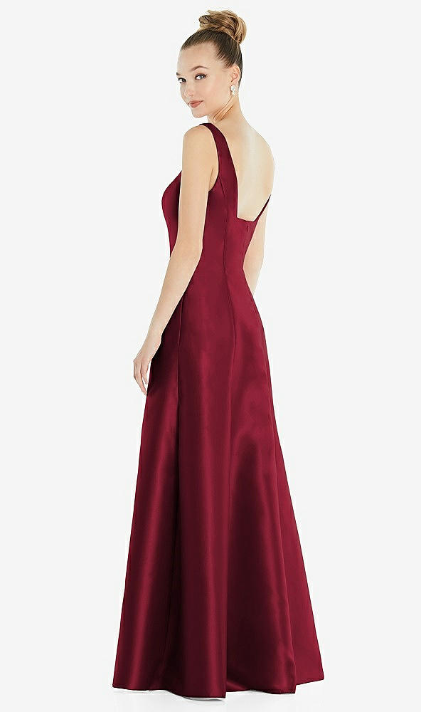 Back View - Burgundy Sleeveless Square-Neck Princess Line Gown with Pockets