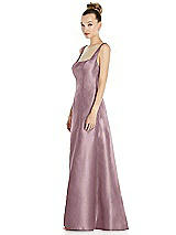 Side View Thumbnail - Dusty Rose Sleeveless Square-Neck Princess Line Gown with Pockets