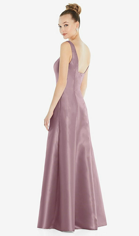 Back View - Dusty Rose Sleeveless Square-Neck Princess Line Gown with Pockets