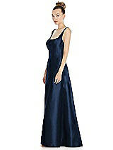 Side View Thumbnail - Midnight Navy Sleeveless Square-Neck Princess Line Gown with Pockets