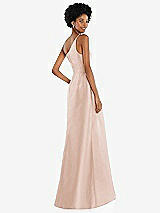 Rear View Thumbnail - Cameo One-Shoulder Satin Gown with Draped Front Slit and Pockets
