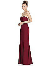 Side View Thumbnail - Burgundy Strapless Princess Line Crepe Mermaid Gown