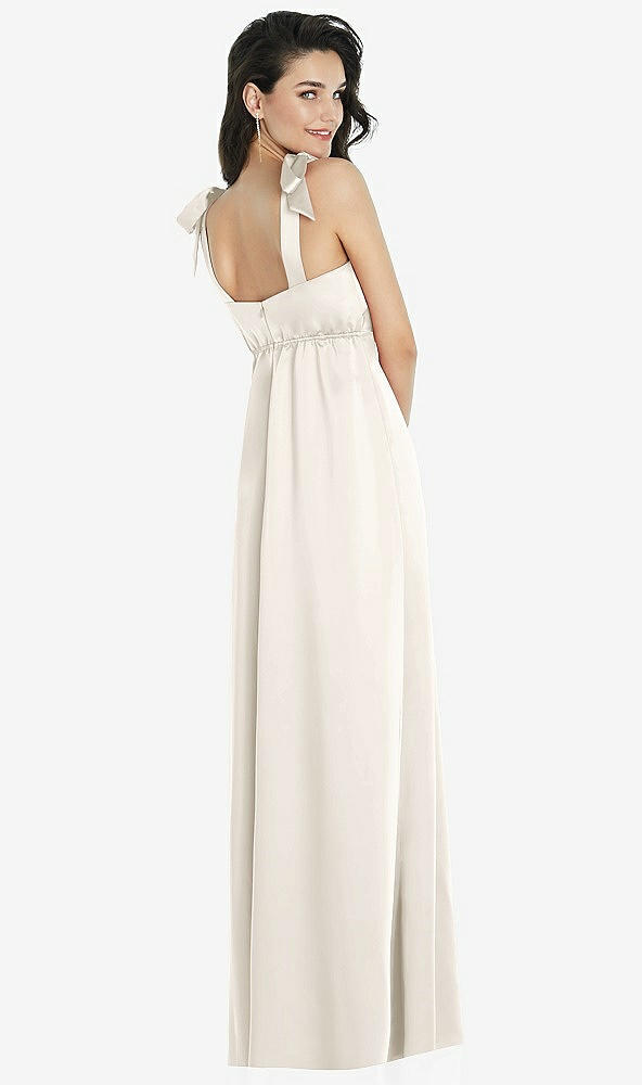 Back View - Ivory Flat Tie-Shoulder Empire Waist Maxi Dress with Front Slit