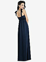 Rear View Thumbnail - Midnight Navy Flat Tie-Shoulder Empire Waist Maxi Dress with Front Slit