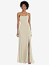Alt View 1 Thumbnail - Champagne Scoop Neck Convertible Tie-Strap Maxi Dress with Front Slit
