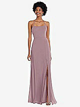 Alt View 1 Thumbnail - Dusty Rose Scoop Neck Convertible Tie-Strap Maxi Dress with Front Slit